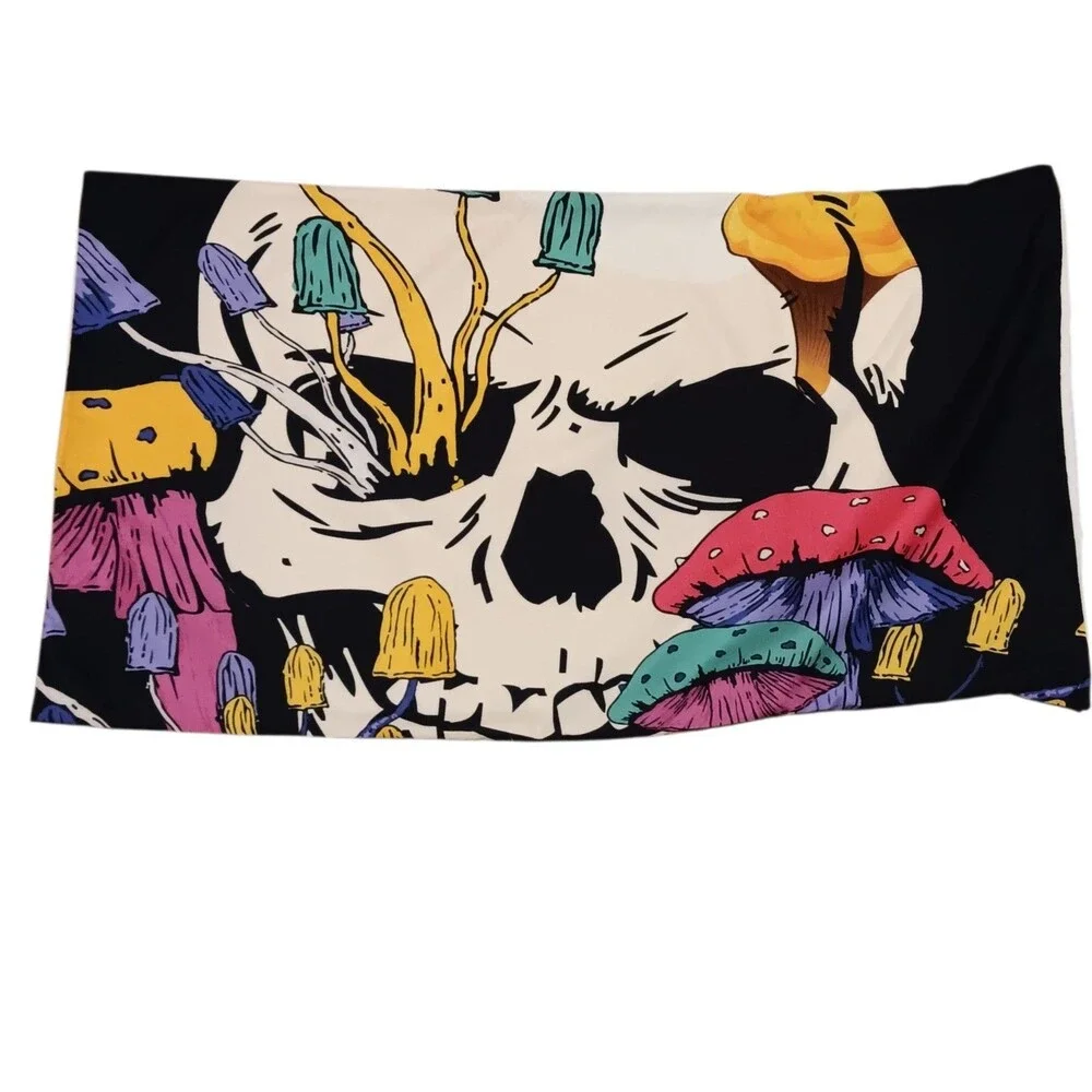 Set Of 2 Graphic Skull And Mushrooms King Size Pillowcases Multicolor 36